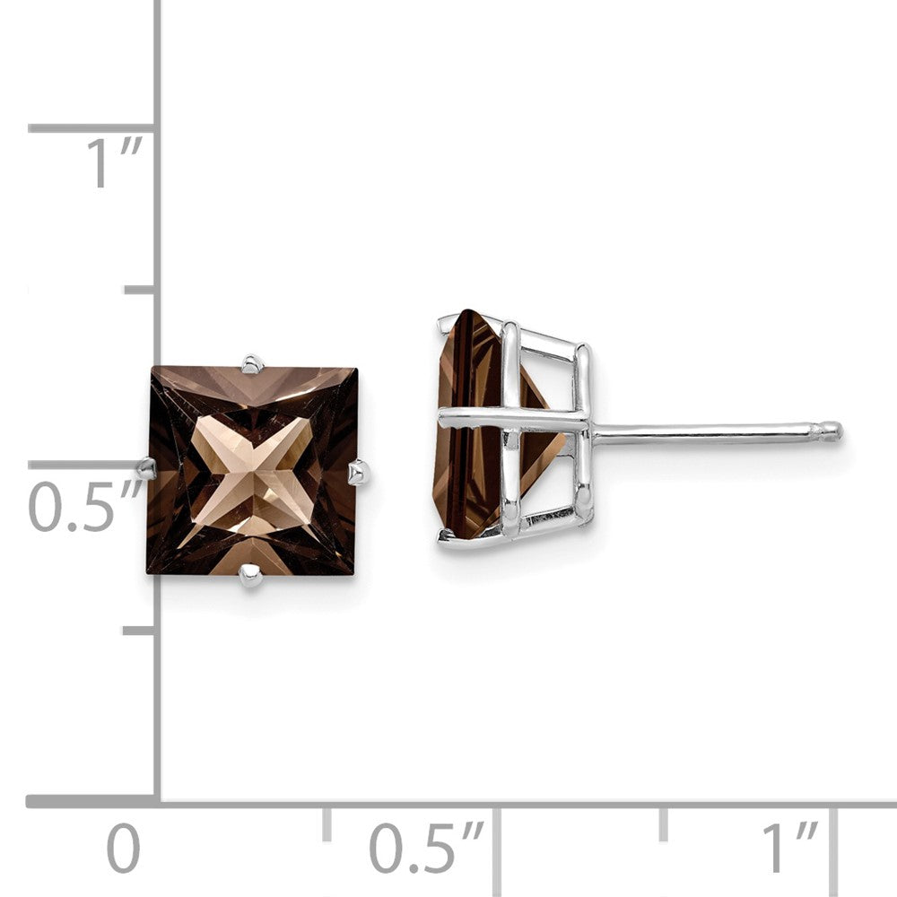 14k White Gold 4-Prong 8mm Princess Smoky Quartz Post Earrings
