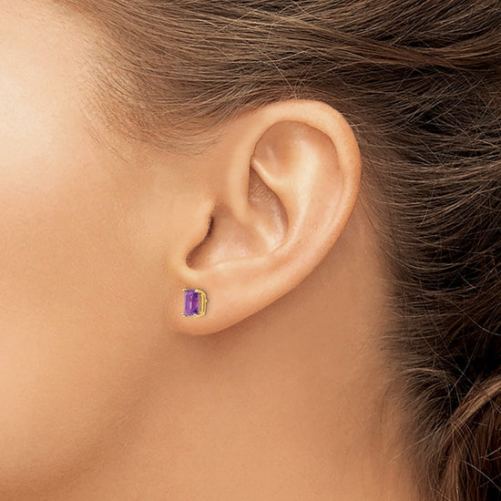 14k 6x4mm Emerald-cut Amethyst Post Earrings