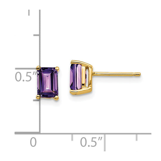 14k 6x4mm Emerald-cut Amethyst Post Earrings