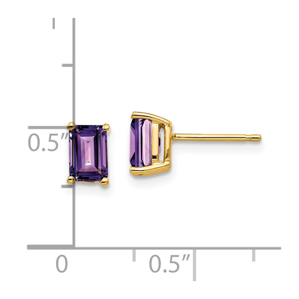 14k 6x4mm Emerald-cut Amethyst Post Earrings