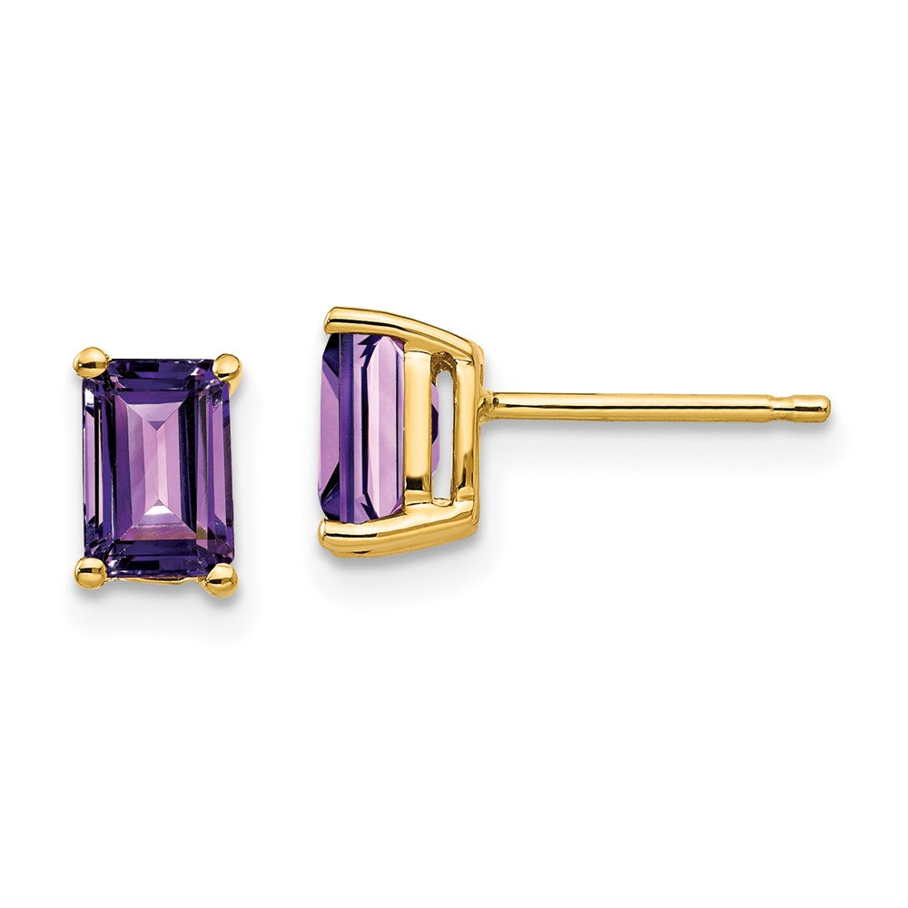 14k 6x4mm Emerald-cut Amethyst Post Earrings