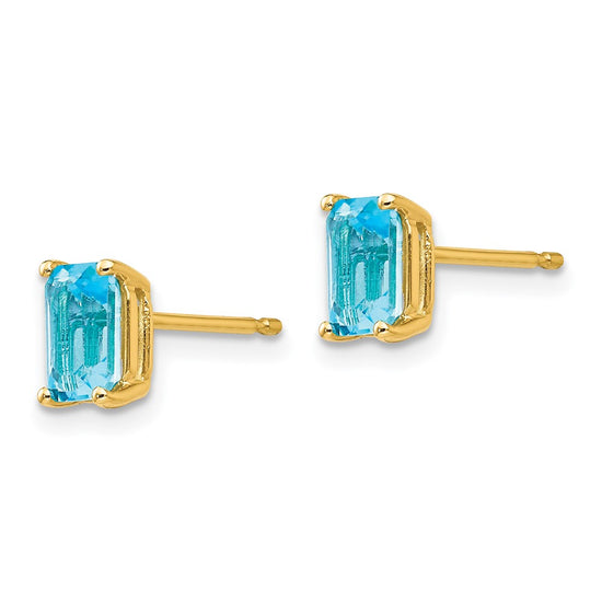 14k 6x4mm Emerald-cut Blue Topaz Post Earrings