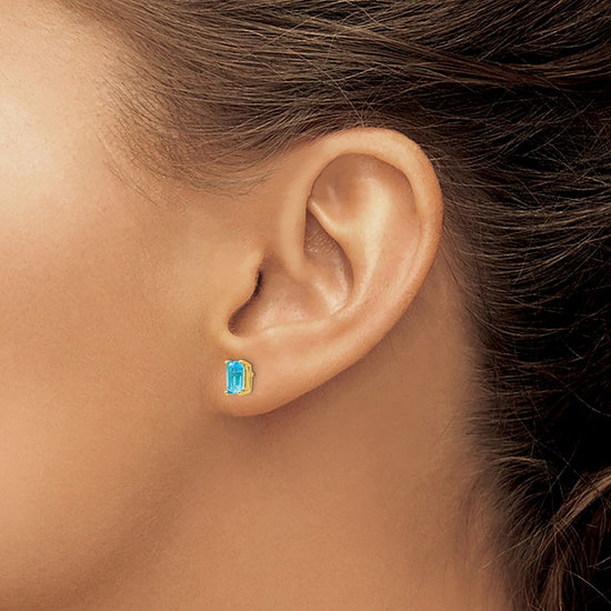 14k 6x4mm Emerald-cut Blue Topaz Post Earrings
