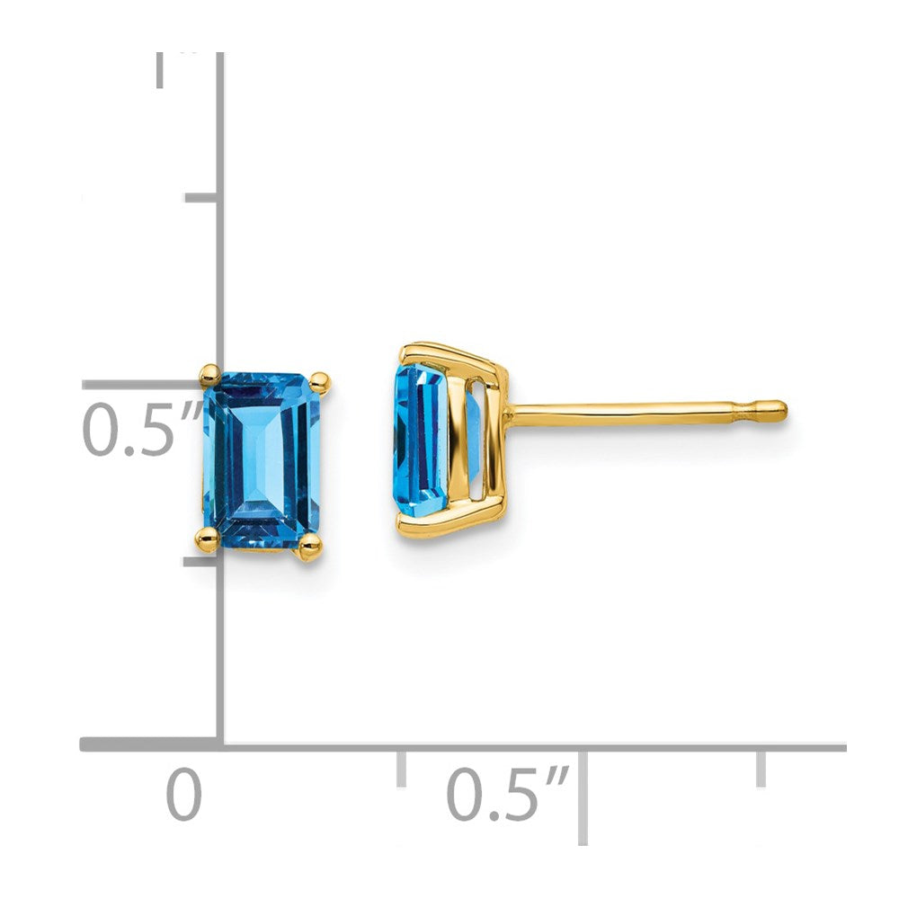 14k 6x4mm Emerald-cut Blue Topaz Post Earrings