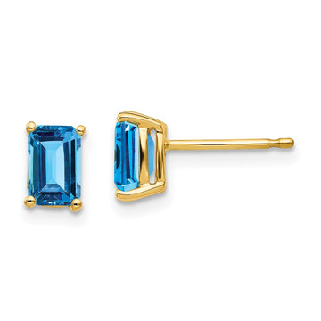 14k 6x4mm Emerald-cut Blue Topaz Post Earrings