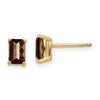 14k 6x4mm Octagon Checker-Cut Smoky Quartz Post Earrings