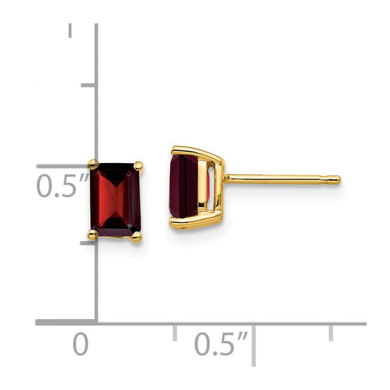 14k 6x4mm Emerald-cut Garnet Post Earrings