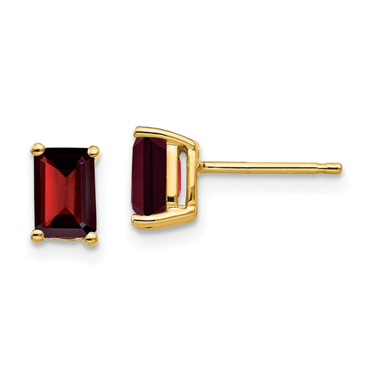 14k 6x4mm Emerald-cut Garnet Post Earrings