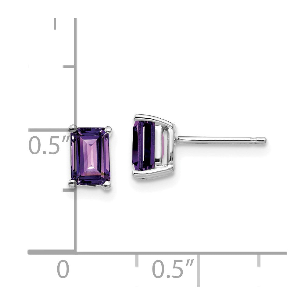 14k White Gold 6x4mm Emerald-cut Amethyst Post Earrings