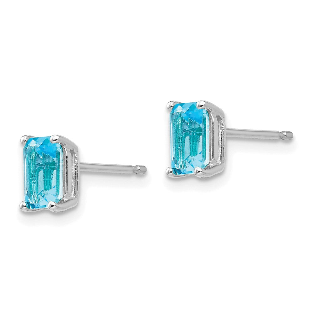 14k White Gold 6x4mm Emerald-cut Blue Topaz Post Earrings