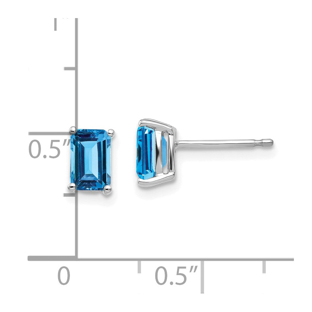 14k White Gold 6x4mm Emerald-cut Blue Topaz Post Earrings