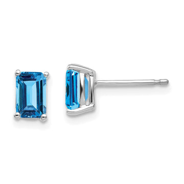14k White Gold 6x4mm Emerald-cut Blue Topaz Post Earrings