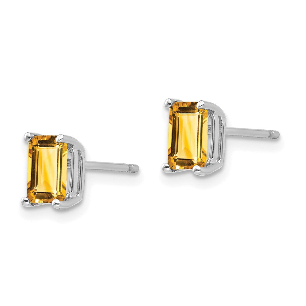 14k White Gold 6x4mm Emerald-cut Citrine Post Earrings