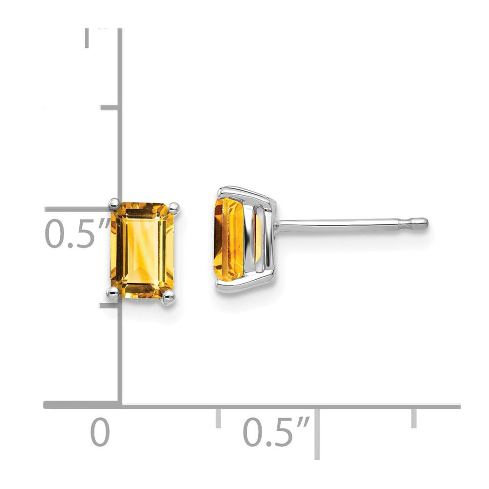 14k White Gold 6x4mm Emerald-cut Citrine Post Earrings