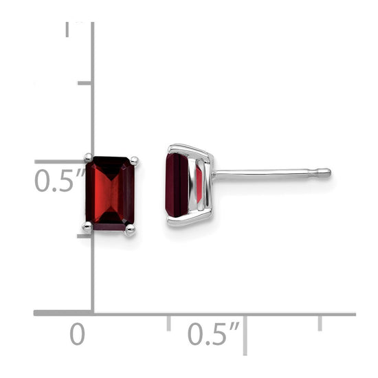 14k White Gold 6x4mm Emerald-cut Garnet Post Earrings