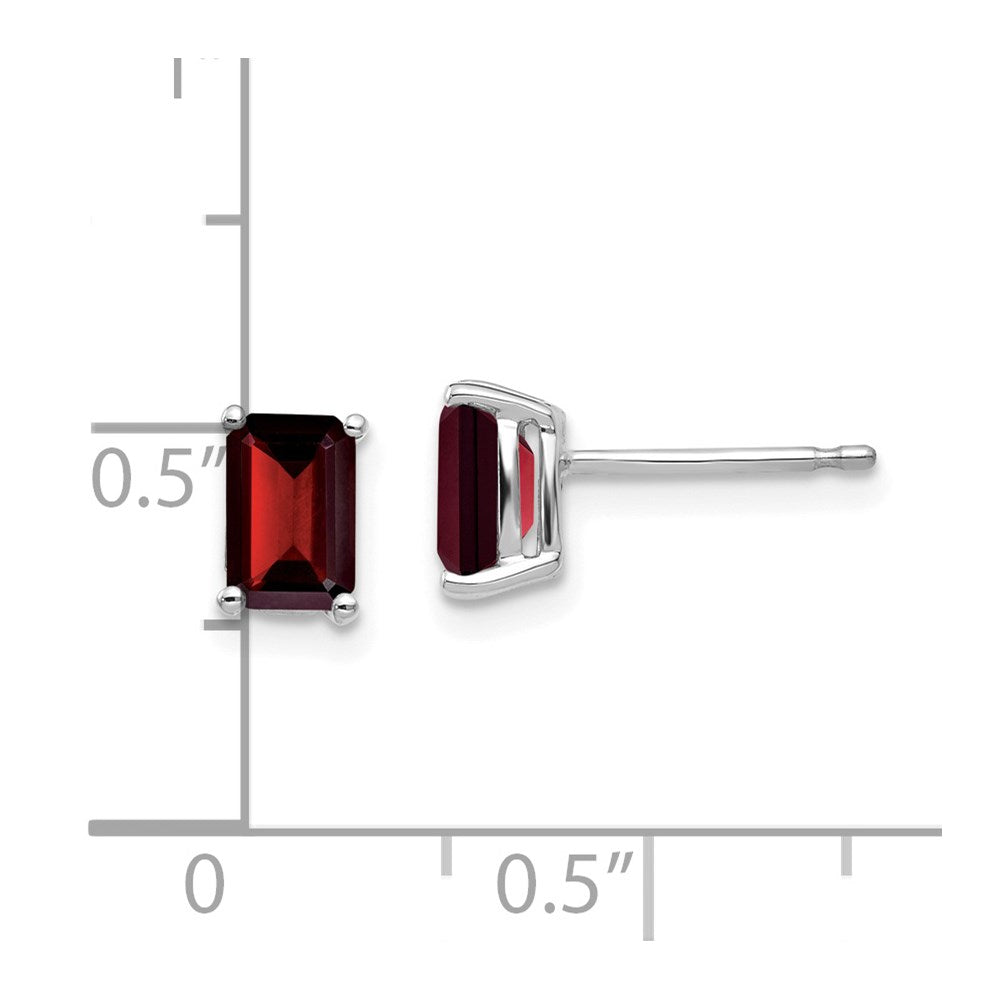 14k White Gold 6x4mm Emerald-cut Garnet Post Earrings