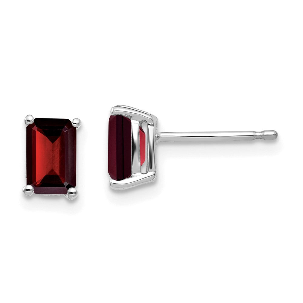 14k White Gold 6x4mm Emerald-cut Garnet Post Earrings