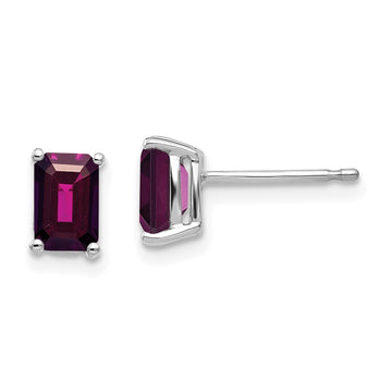 14k White Gold 6x4mm Emerald-Cut Rhodolite Garnet Stud Earrings
