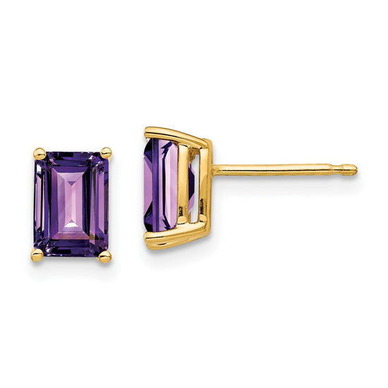 14k 7x5mm Emerald-Cut Amethyst Post Earrings