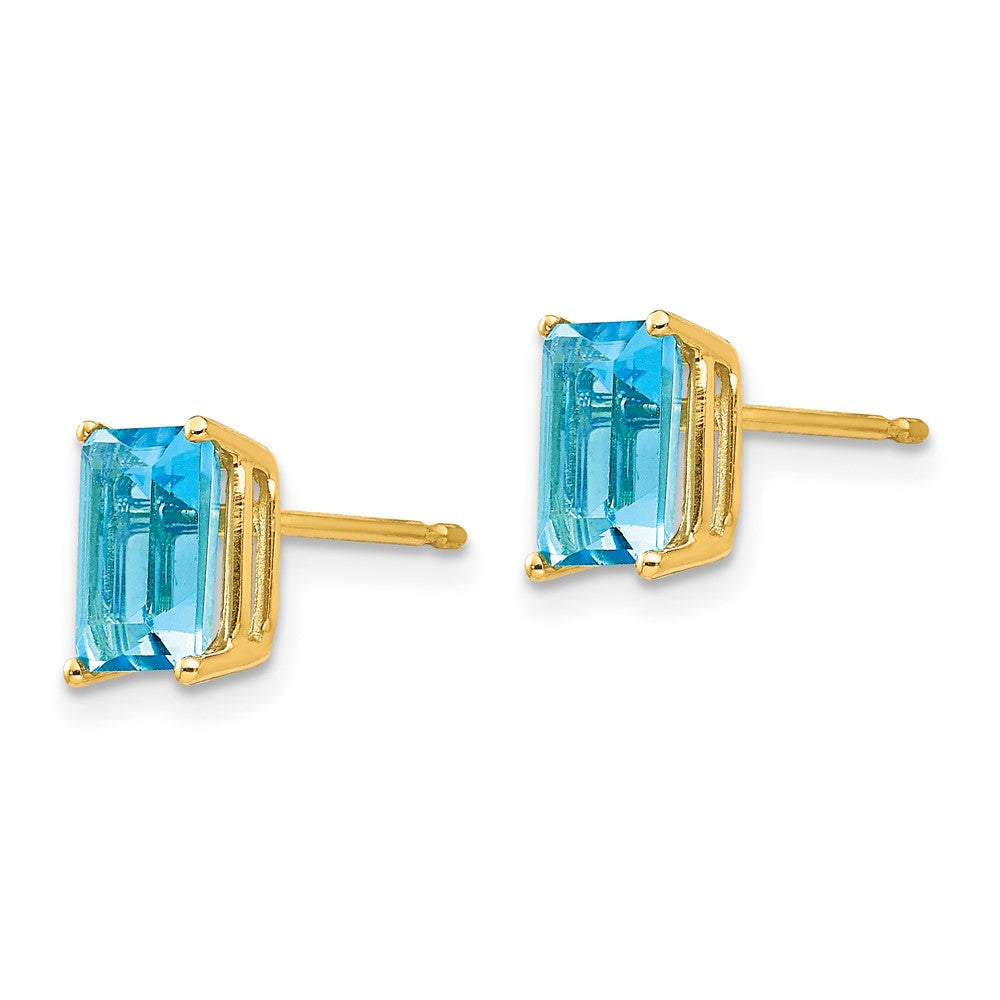 14k 7x5mm Emerald-Cut Blue Topaz Post Earrings