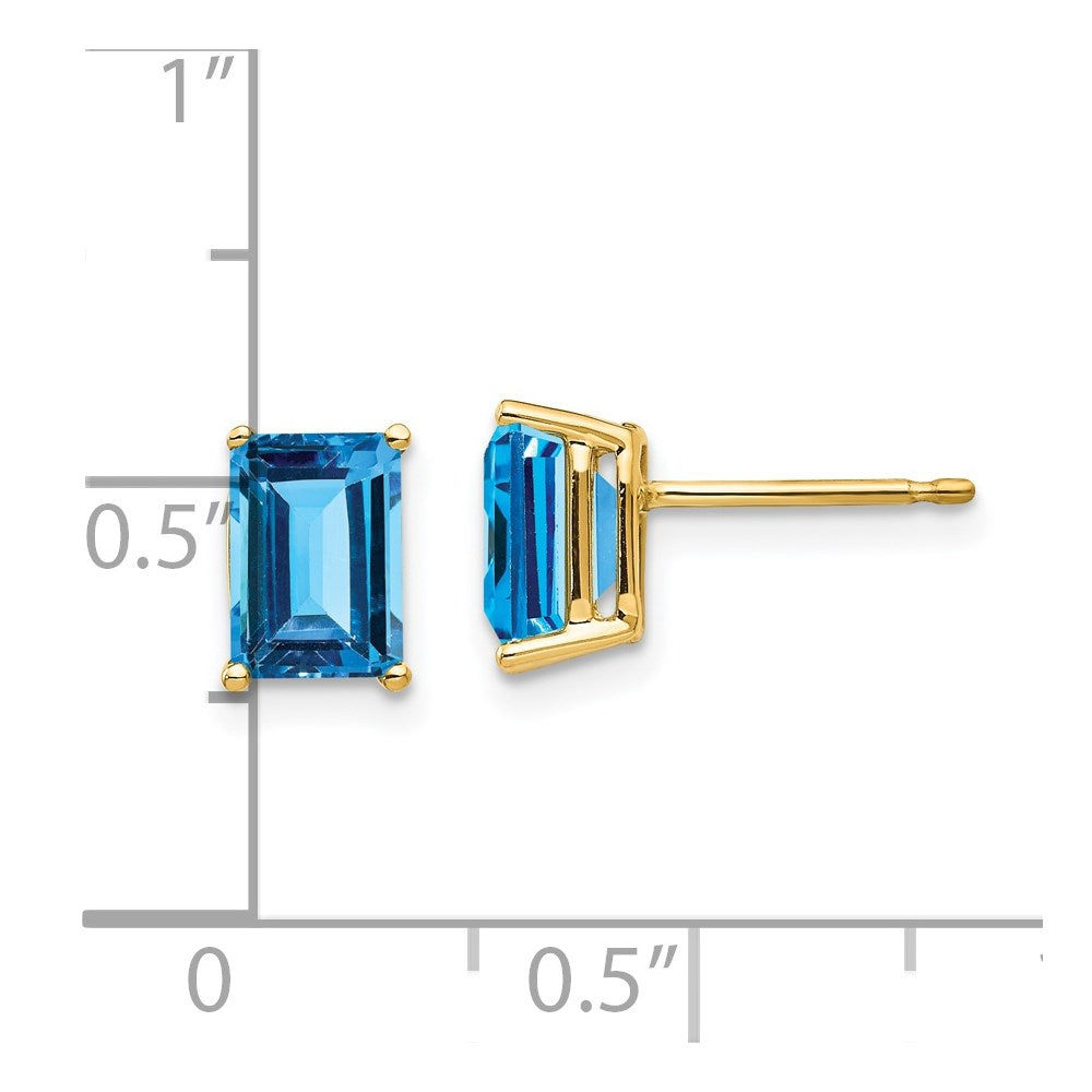 14k 7x5mm Emerald-Cut Blue Topaz Post Earrings