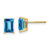 14k 7x5mm Emerald-Cut Blue Topaz Post Earrings