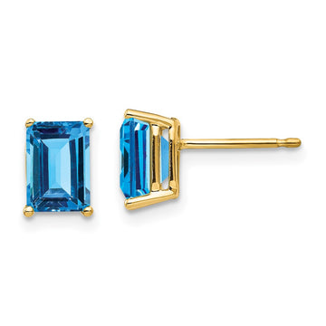 14k 7x5mm Emerald-Cut Blue Topaz Post Earrings