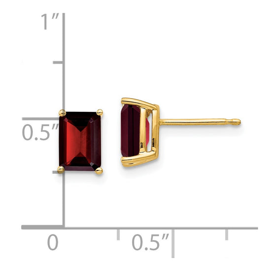 14k 7x5mm Emerald-cut Garnet Post Earrings