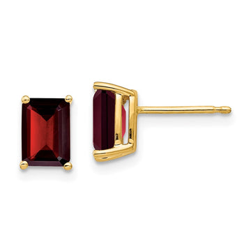 14k 7x5mm Emerald-cut Garnet Post Earrings