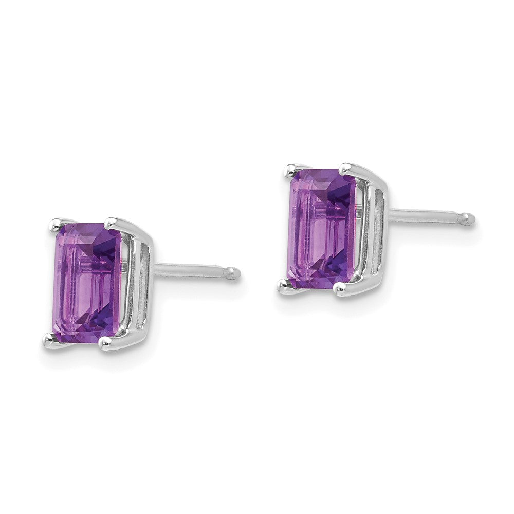 14k White Gold 7x5mm Emerald-Cut Amethyst Post Earrings