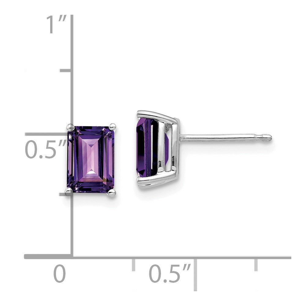 14k White Gold 7x5mm Emerald-Cut Amethyst Post Earrings