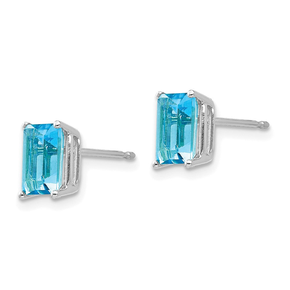 14k White Gold 7x5mm Emerald-Cut Blue Topaz Post Earrings
