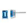 14k White Gold 7x5mm Emerald-Cut Blue Topaz Post Earrings