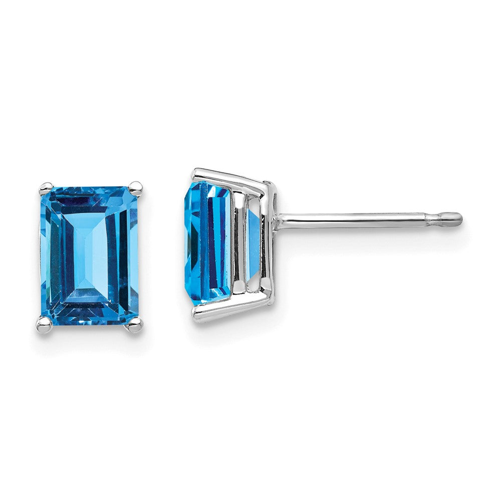 14k White Gold 7x5mm Emerald-Cut Blue Topaz Post Earrings