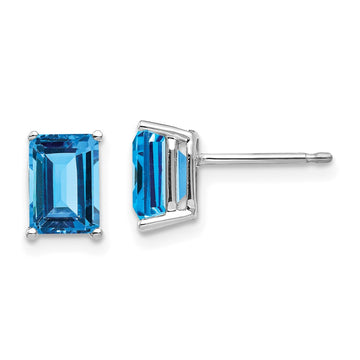 14k White Gold 7x5mm Emerald-Cut Blue Topaz Post Earrings