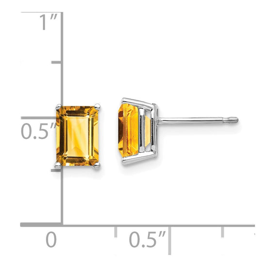 14k White Gold 7x5mm Emerald-Cut Citrine Post Earrings