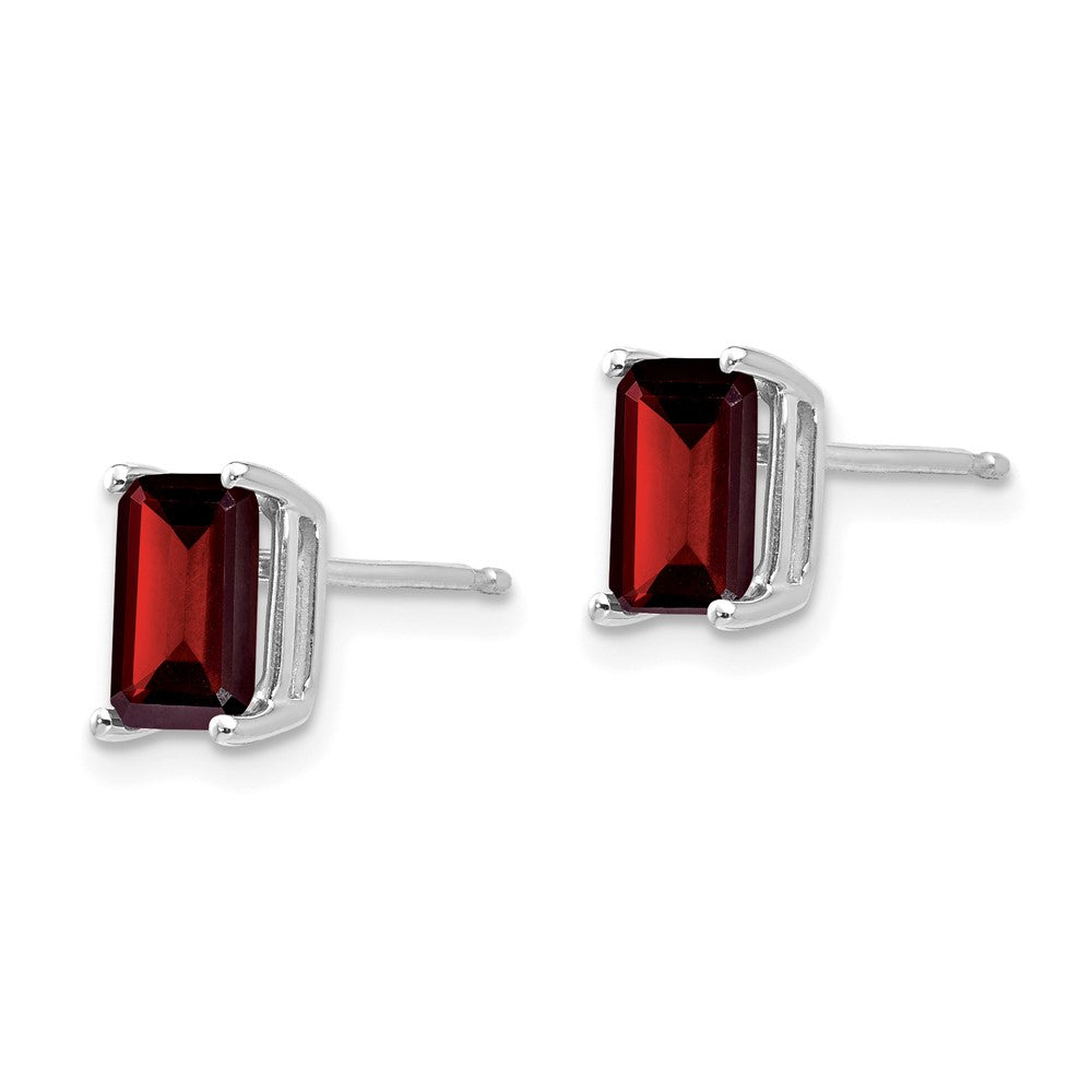 14k White Gold 7x5mm Emerald-cut Garnet Post Earrings