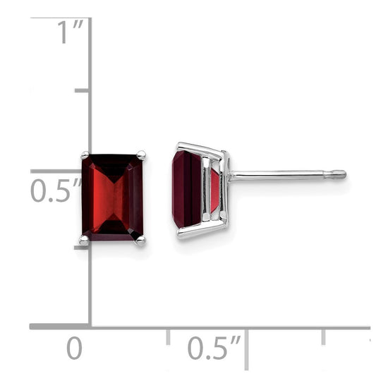 14k White Gold 7x5mm Emerald-cut Garnet Post Earrings