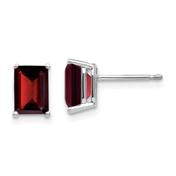 14k White Gold 7x5mm Emerald-cut Garnet Post Earrings