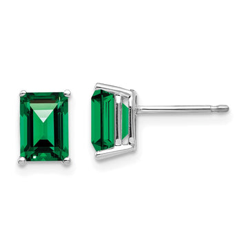 14k White Gold 7x5mm Emerald-Cut Mount St. Helens Post Earrings