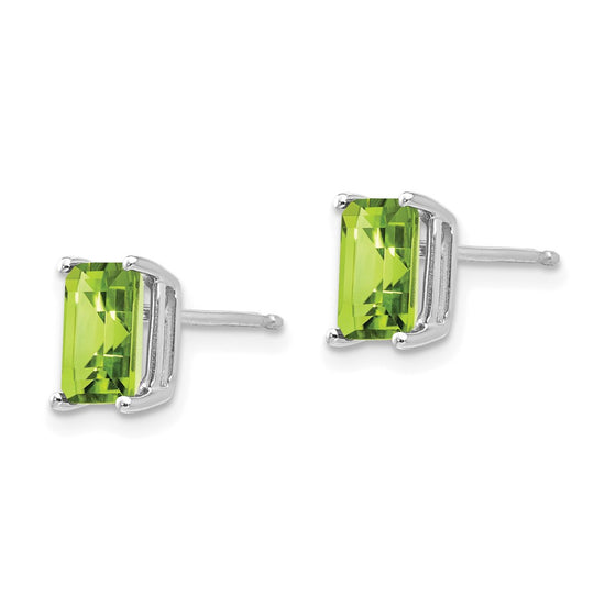 14k White Gold 7x5mm Emerald-Cut Peridot Post Earrings