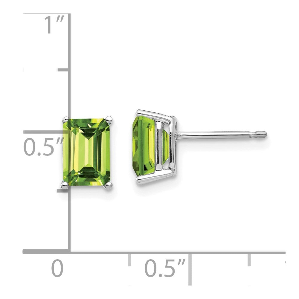 14k White Gold 7x5mm Emerald-Cut Peridot Post Earrings
