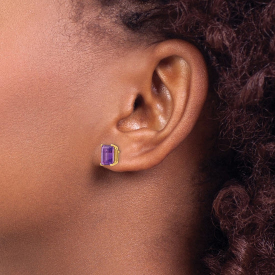 14k 8x6mm Emerald-Cut Amethyst Post Earrings
