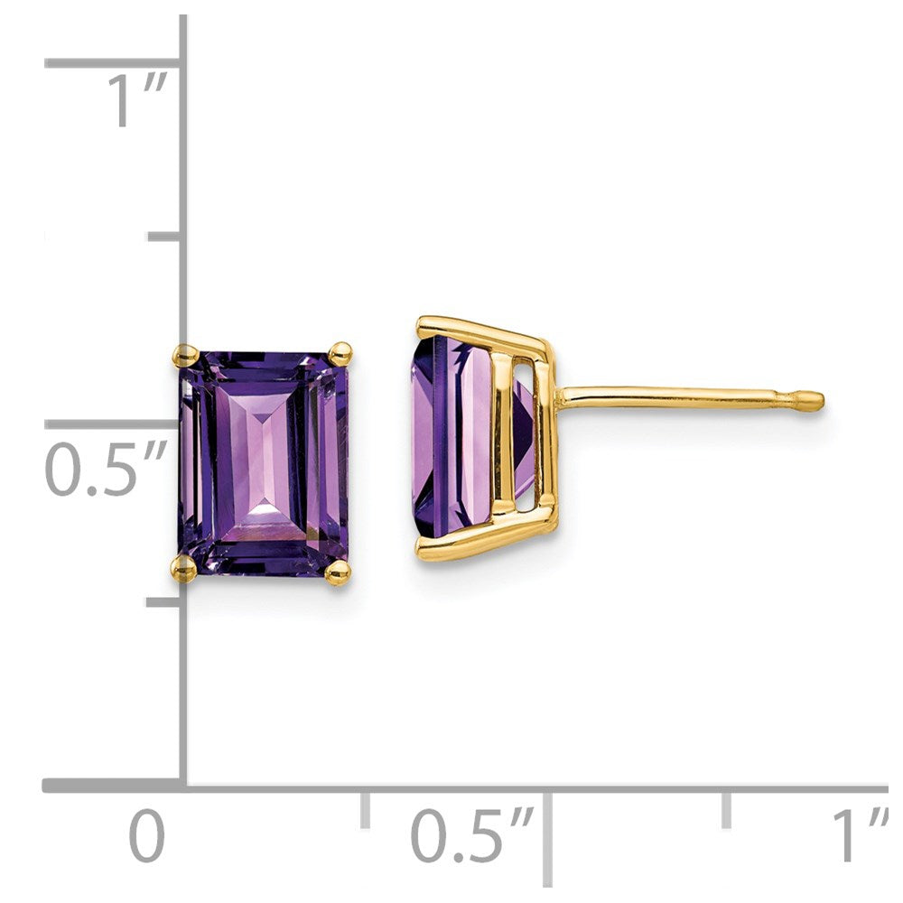 14k 8x6mm Emerald-Cut Amethyst Post Earrings