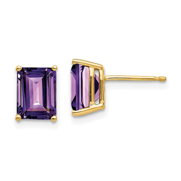 14k 8x6mm Emerald-Cut Amethyst Post Earrings