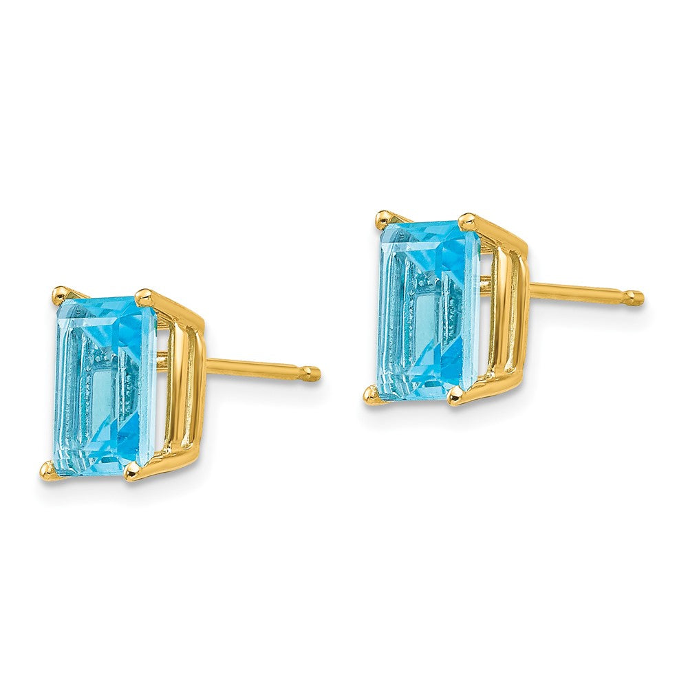 14k 8x6mm Emerald-Cut Blue Topaz Post Earrings