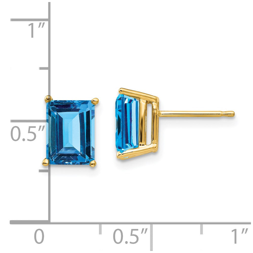 14k 8x6mm Emerald-Cut Blue Topaz Post Earrings