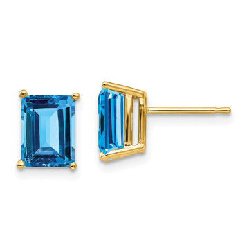 14k 8x6mm Emerald-Cut Blue Topaz Post Earrings