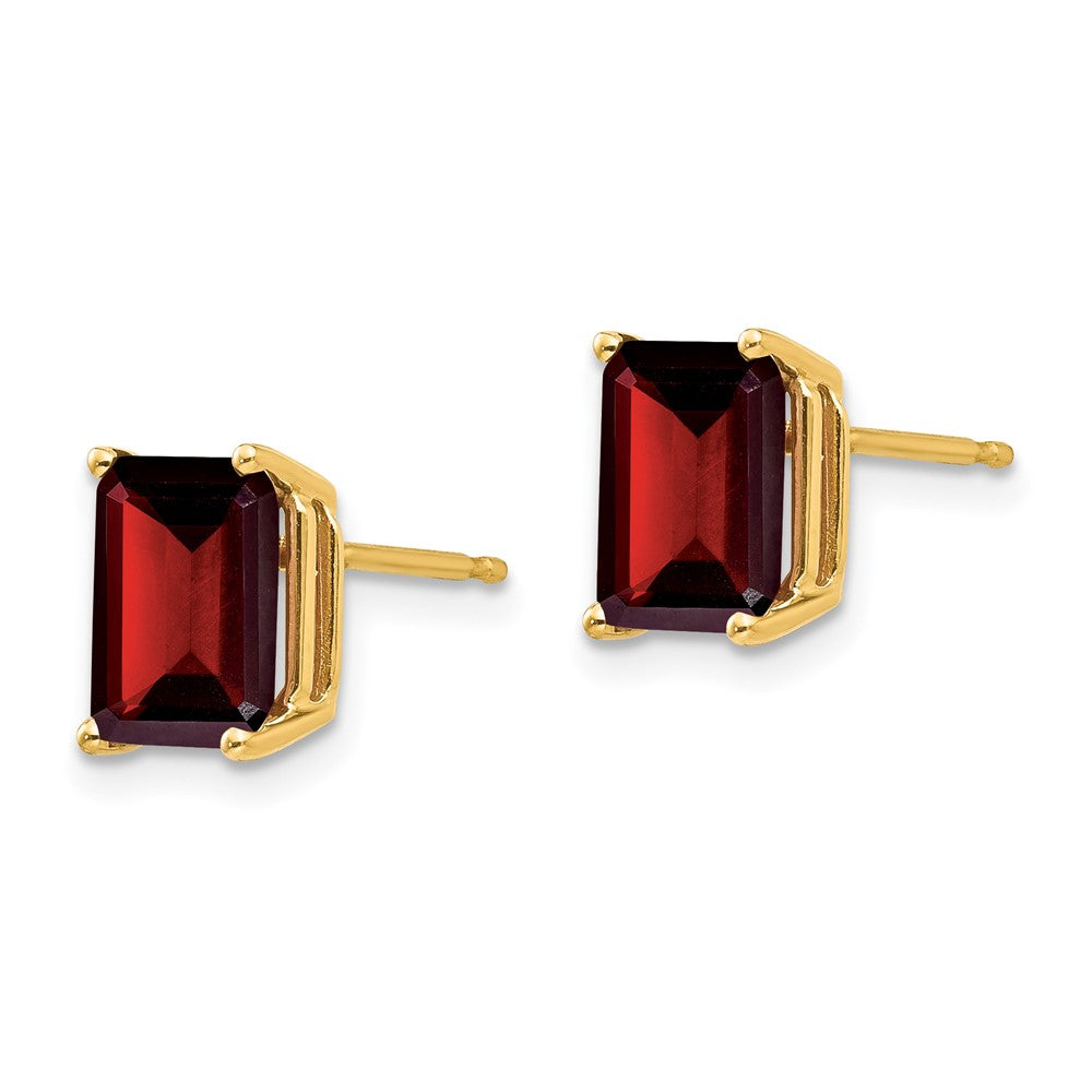 14k 8x6mm Emerald-cut Garnet Post Earrings