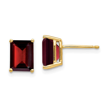 14k 8x6mm Emerald-cut Garnet Post Earrings